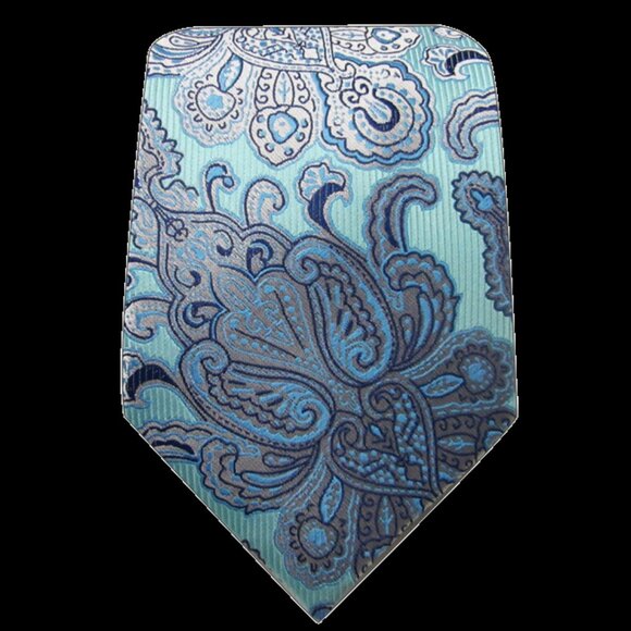 Blue Turquoise Silver Paisley DESIGN 100% SILK TIE Jacquard Woven Holographic Ne - Picture 4 of 7